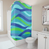 青およびグリーン・ウェーブ シャワーカーテン (インサイチュ)