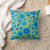 青およびターコイズの腰回りが大きな花模様 クッション (ブランケット)