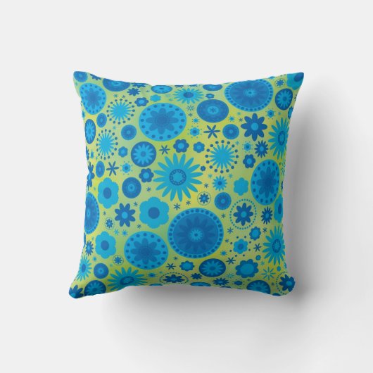 青およびターコイズの腰回りが大きな花模様 クッション (裏面)