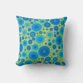 青およびターコイズの腰回りが大きな花模様 クッション (正面)