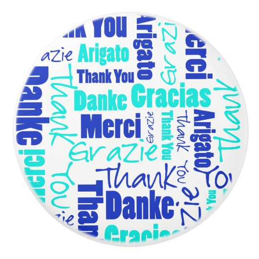 青およびターコイズは単語の雲感謝していしています セラミックノブ (正面)