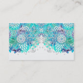 青およびティール(緑がかった色)の花の曼荼羅のデザイン 名刺 (裏面)