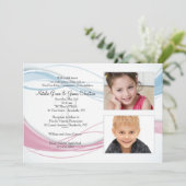 青およびピンクの波の写真の招待状 招待状 (スタンド正面)