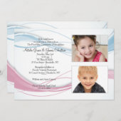 青およびピンクの波の写真の招待状 招待状 (正面/裏面)