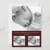 青およびブラウンのアーガイル柄のな男の赤ちゃんの誕生の発表 案内状 (裏面)