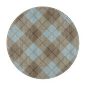 青およびブラウンのバイアス格子縞 カッティングボード (正面)