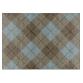 青およびブラウンのバイアス格子縞 カッティングボード (正面)