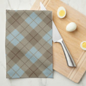 青およびブラウンのバイアス格子縞 キッチンタオル (四つ折り)