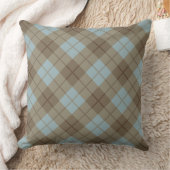 青およびブラウンのバイアス格子縞 クッション (ブランケット)