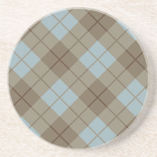 青およびブラウンのバイアス格子縞 コースター (正面)