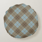 青およびブラウンのバイアス格子縞 ラウンドクッション (裏面)