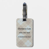 青およびブラウンのバイアス格子縞 ラゲッジタグ (裏面縦)