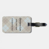青およびブラウンのバイアス格子縞 ラゲッジタグ (裏面横)