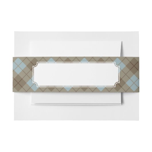 青およびブラウンのバイアス格子縞 招待状ベリーバンド (正面例)