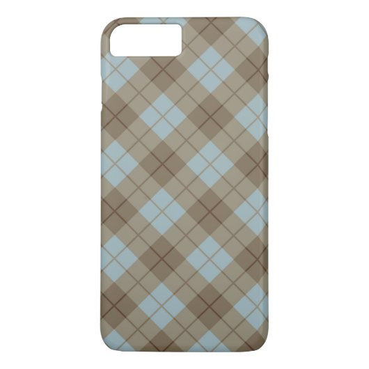 青およびブラウンのバイアス格子縞 Case-Mate iPhoneケース (裏面)