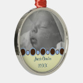 青およびブラウンのボーダーパーソナライズな写真のオーナメント メタルオーナメント (右)