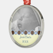 青およびブラウンのボーダーパーソナライズな写真のオーナメント メタルオーナメント (左)