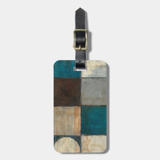 青およびブラウンの抽象芸術 ラゲッジタグ (正面縦)