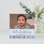 青およびブラウンの男の赤ちゃんの第1誕生日の招待状 招待状 (スタンド正面)