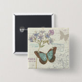 青およびブラウンの蝶 缶バッジ (正面&裏面)