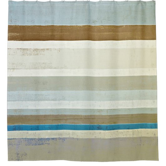 青およびベージュ抽象美術を「発明して下さい」 シャワーカーテン (正面)