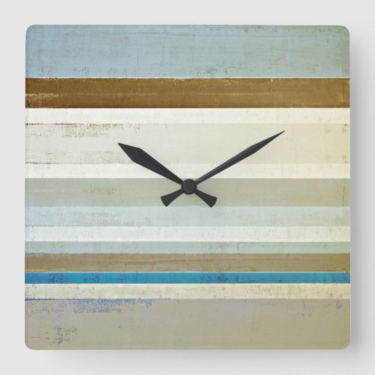 青およびベージュ抽象美術を「発明して下さい」 スクエア壁時計 (正面)