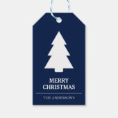 青およびホワイトクリスマスの木 ギフトタグ (正面)