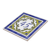 青およびマスタード緑の大きい屋家番号 タイル (側面)