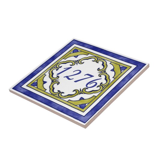 青およびマスタード緑の小さい家数 タイル (側面)