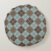 青および暗灰色のアーガイル柄のなパターン ラウンドクッション (裏面)