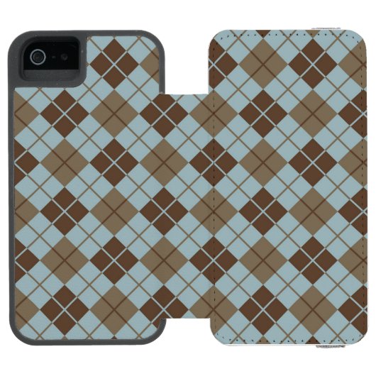 青および暗灰色のアーガイル柄のなパターン INCIPIO iPhoneウォレットケース (フォリオ Open)