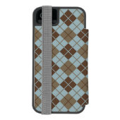青および暗灰色のアーガイル柄のなパターン INCIPIO iPhoneウォレットケース (フォリオ裏面)