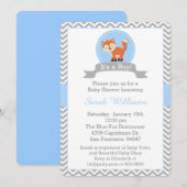 青および灰色のかわいいキツネのベビーシャワーの招待状 招待状 (正面/裏面)