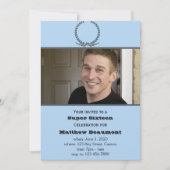 青および灰色の写真の誕生日のパーティの招待状 招待状 (正面)