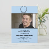 青および灰色の写真の誕生日のパーティの招待状 招待状 (スタンド正面)