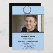 青および灰色の写真の誕生日のパーティの招待状 招待状 (正面/裏面)