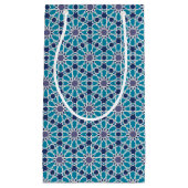 青および灰色の抽象的なパターン スモールペーパーバッグ (正面)