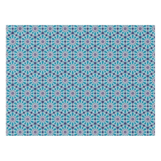 青および灰色の抽象的なパターン テーブルクロス (正面(横))