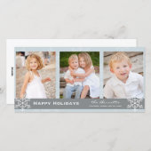 青および灰色の雪片の休日カード シーズンカード (正面/裏面)