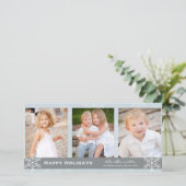 青および灰色の雪片の休日カード シーズンカード (スタンド正面)