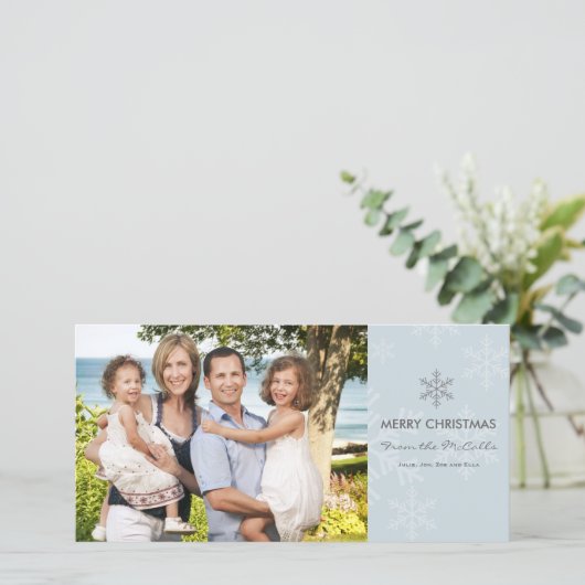 青および灰色の雪片の休日カード シーズンカード (スタンド正面)