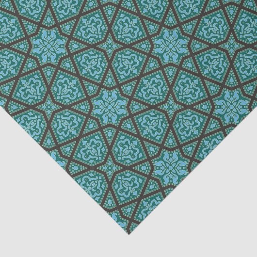 青および灰色ヴィンテージのエジプトのアラビア幾何学的 薄葉紙 (詳細)