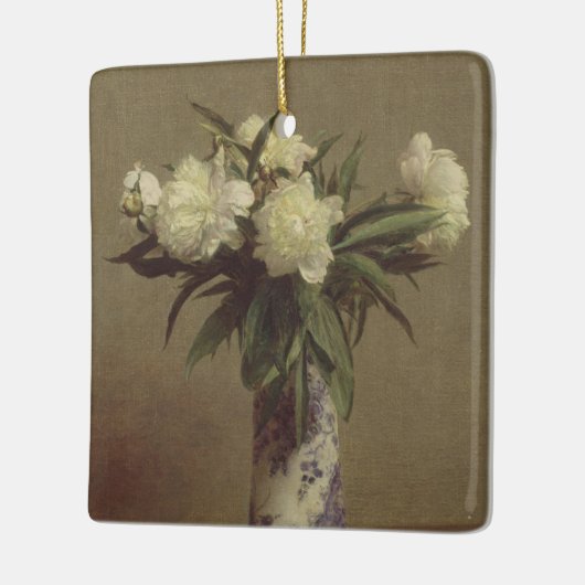 青および白いつぼのシャクヤク セラミックオーナメント (左)