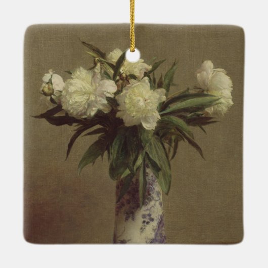 青および白いつぼのシャクヤク セラミックオーナメント (裏面)