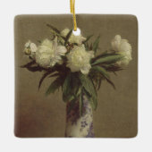 青および白いつぼのシャクヤク セラミックオーナメント (正面)