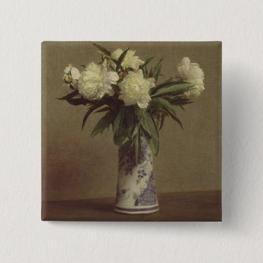 青および白いつぼのシャクヤク 缶バッジ (正面)