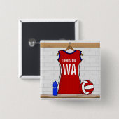 青および白いのカスタムなネットボールの均一赤 缶バッジ (正面&裏面)