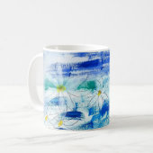 青および白いのデイジー コーヒーマグカップ (正面左)