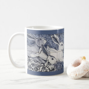 青および白いウサギのタイルの中国趣味のバニーの芸術 コーヒーマグカップ