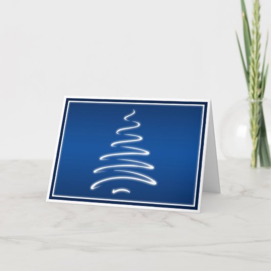 青および白いカードの渦巻のクリスマスツリー シーズンカード (正面)